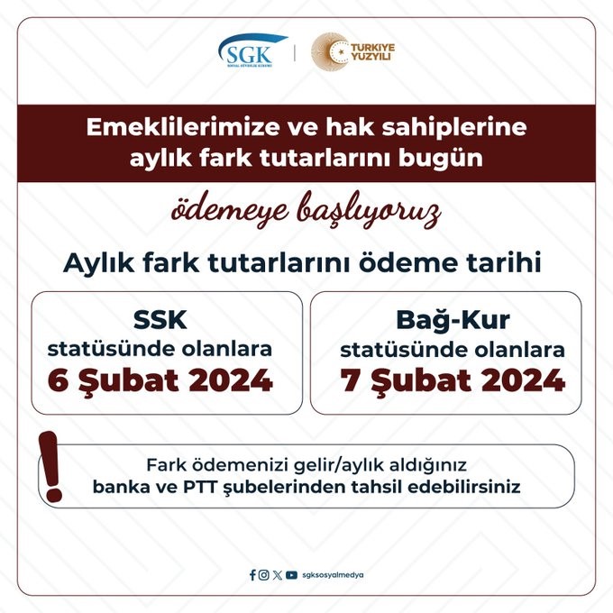 SSK ve Bağ-Kur emeklisine yapılan zamların farkları bugün itibarıyla hesaplara