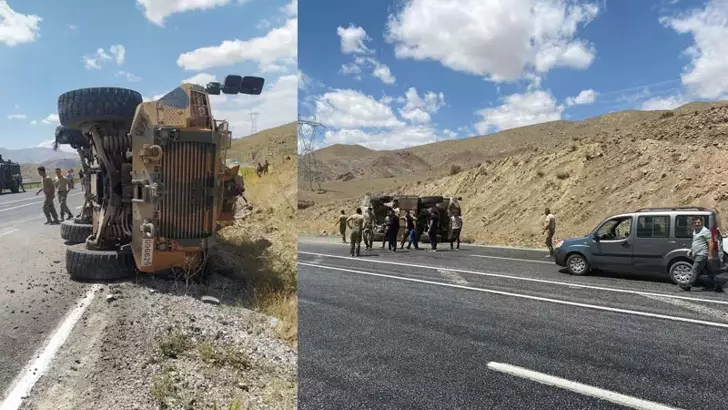 Van-Hakkari kara yolunda lastiği patlayan zırhlı aracın devrildiği kazada 6 asker hafif