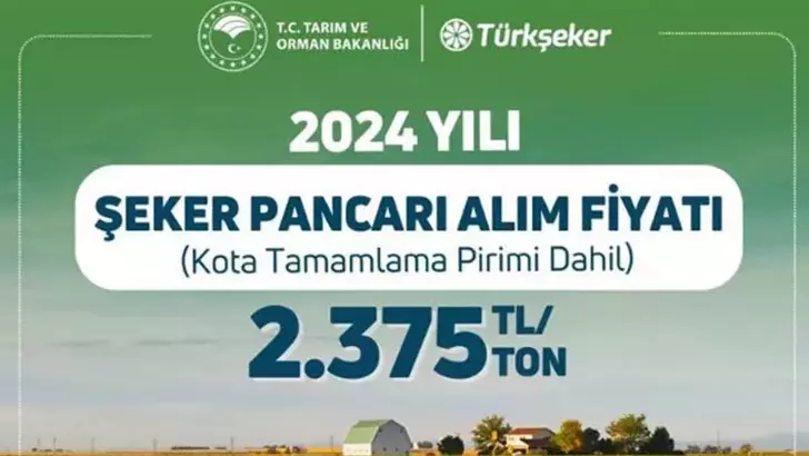 Tarım ve Orman Bakanlığı, Türkşeker tarafından 2024 yılı şeker pancarı alım fiyatının kota