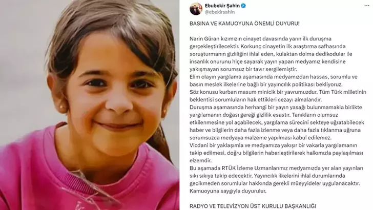 Radyo ve Televizyon Üst Kurulu (RTÜK) Başkanı Ebubekir Şahin, Narin