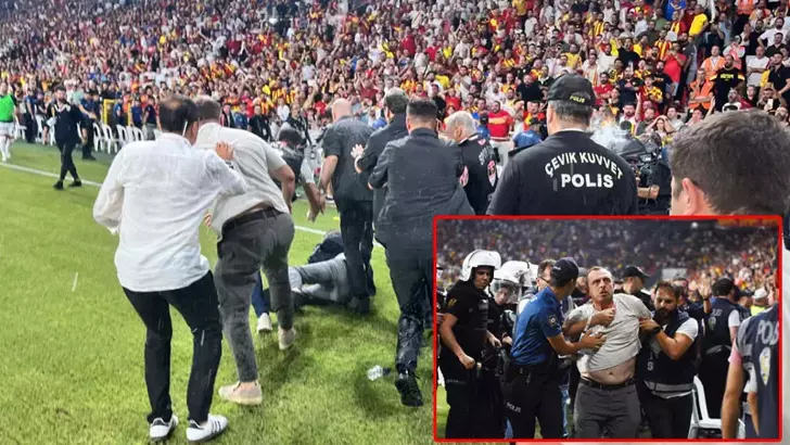 İz’de Göztepe ile Fenerbahçe arasında oynanan müsabakada Fenerbahçe Kulübü Başkanı Ali Koç‘u iterek