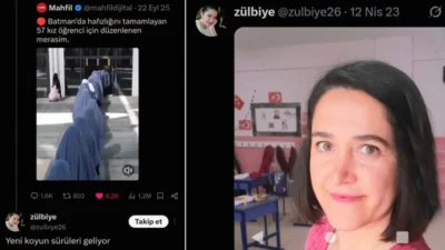 İZMİR- Sosyal medyada icazet törenine katılan hafız öğrencilerin fotoğrafının altına
